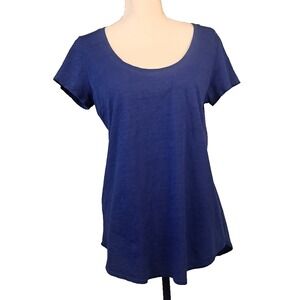 EILEEN FISHER Organic Cotton Royal Blue Long T-Shirt Scoop Neck‎ Hi Low Hem S